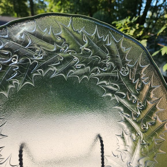 Vintage Mikasa Crystal Hostess Platter Holly Design 14" Round Serving Tray Japan - Picture 10 of 11